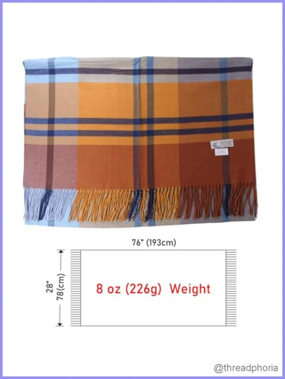 Women's Plaid Scarf Cashmere Feel Winter Shawl Wrap Fringed Soft Cozy
